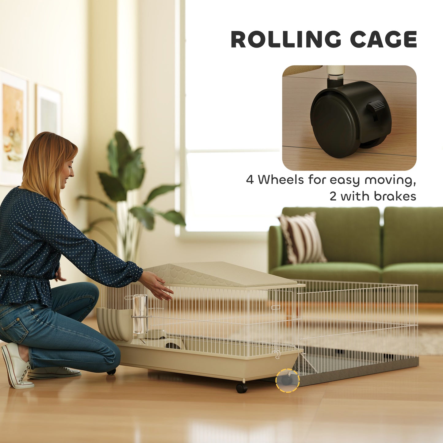 US Local Small Animal Cage With Removable Pet Playpen, Guinea Pig Cage With Waterproof Pad, Hay Feeder, Water Bottle, Food Dish