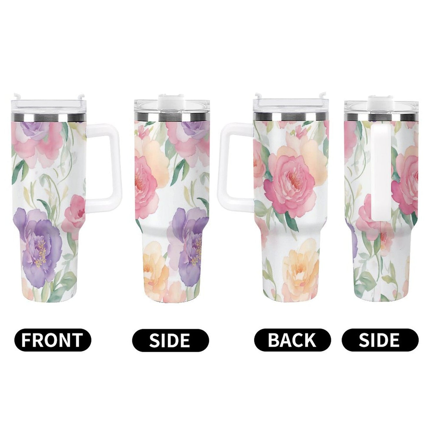 PHDT00420 POD US Local Tumbler 40 oz Large Capacity Car Cup Peony, Pink, Purple, Orange, Watercolor
