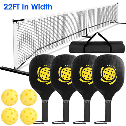 US Local 1 Set Portable Pickleball Net Set 22ft Regulation Size Net Pickle Ball Net System With 4 Pickleballs 4 Paddles Carrying Bag For Driveway Yard