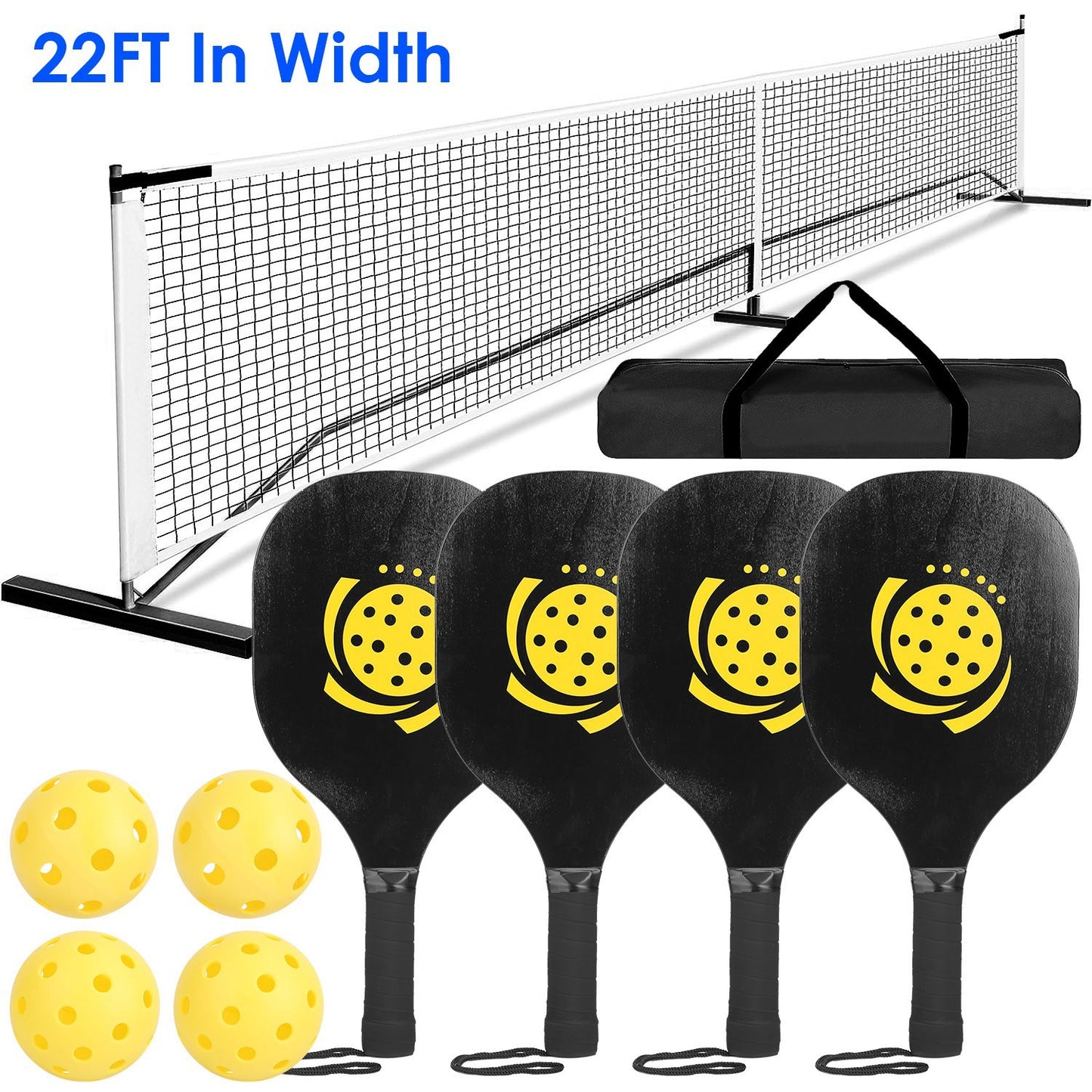 US Local 1 Set Portable Pickleball Net Set 22ft Regulation Size Net Pickle Ball Net System With 4 Pickleballs 4 Paddles Carrying Bag For Driveway Yard