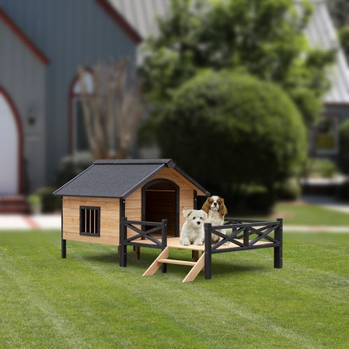 US Local Outdoor Large Cabin Style Wooden Kennel With Porch