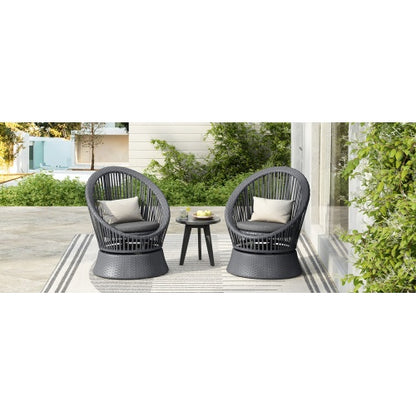 US Local Set Of 2  26.7 Modern Gray Wicker Lounge Chair With Rattan And Iron Frame, Featuring A Stylish Round Design, Perfect For Living Room, Patio, Or Balcony Relaxation