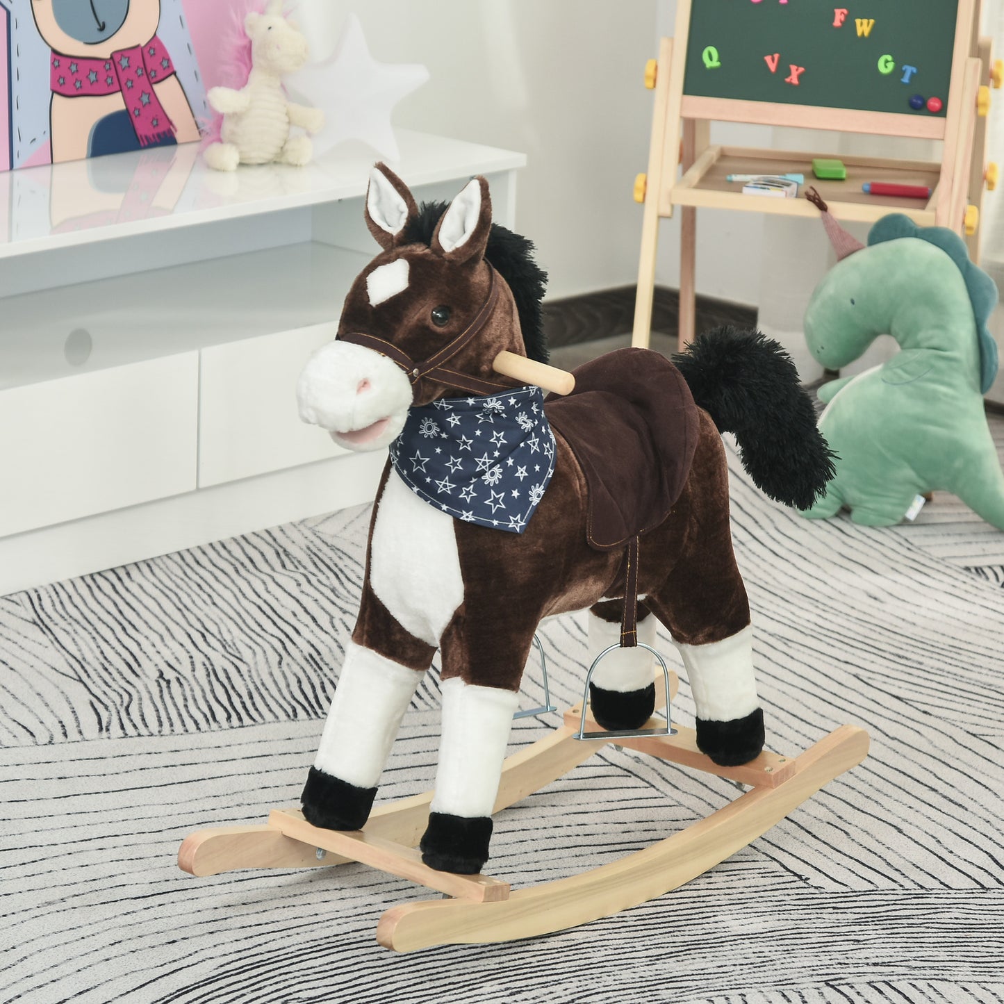 US Local Kids Plush Ride-On Rocking Horse Toy Cowboy Rocker with Fun Realistic Sounds for Child 3-6 Years Old