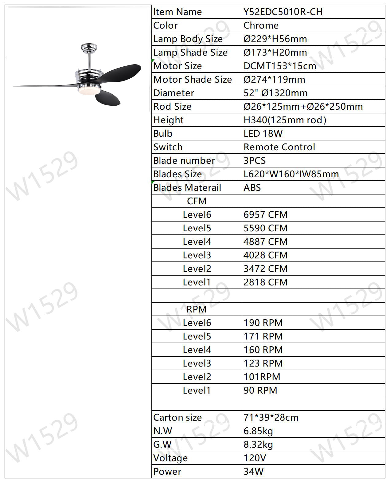 US Local 52'' ABS Blades Ceiling Fan With Lights And DC Remote, DC Motor Modern Ceiling Fan With 3 ABS Fan Blades & 2 Down Rods, Indoor Ceiling Fan With Light For Bedroom,Living Room