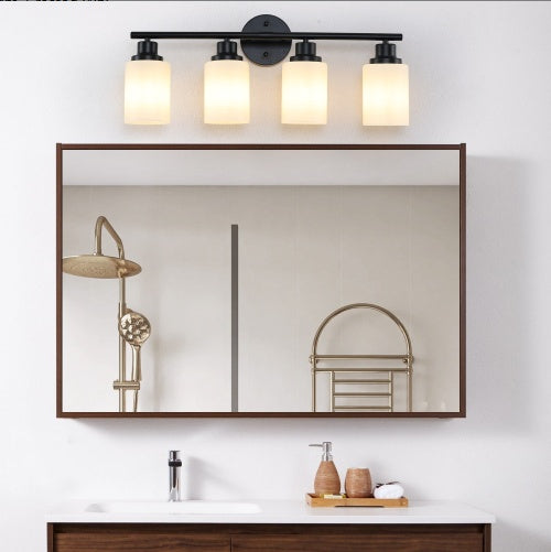 US Local 24 Modern 4-Light Vanity Bathroom Mirror Light, Frosted White Glass With Black Iron Frame, Contemporary Wall Sconce For Bedroom, Bathroom, And Dressing Room Bulb Not Included