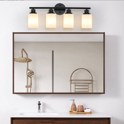 US Local 24 Modern 4-Light Vanity Bathroom Mirror Light, Frosted White Glass With Black Iron Frame, Contemporary Wall Sconce For Bedroom, Bathroom, And Dressing Room Bulb Not Included