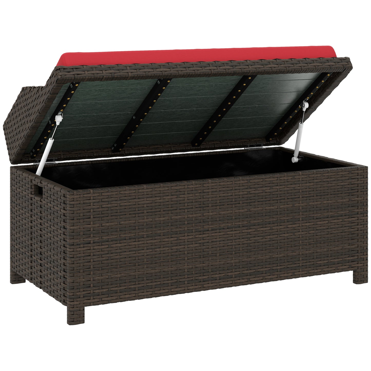 US Local Outdoor Wicker Storage Bench With Storage & Cushion, Red