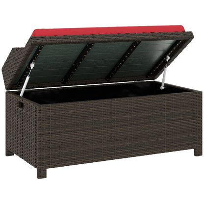 US Local Outdoor Wicker Storage Bench With Storage & Cushion, Red