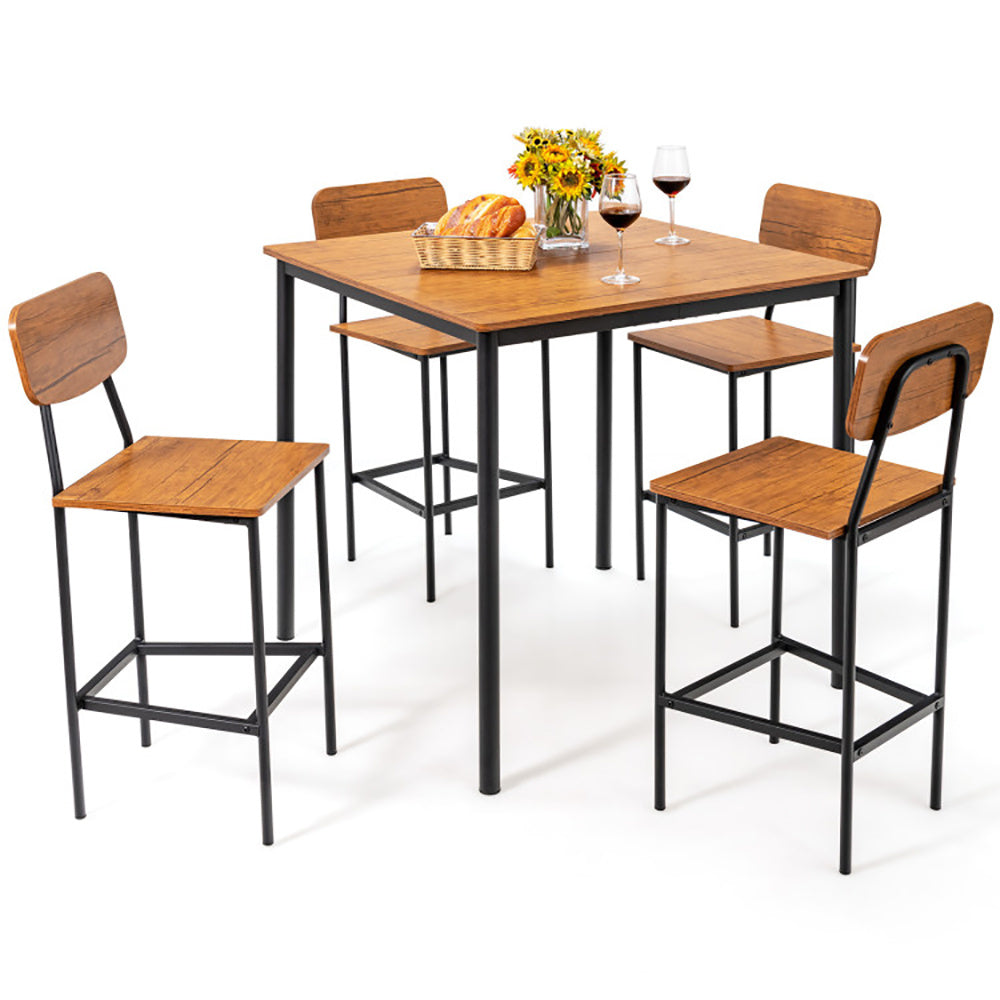 US Local 5 Pieces Industrial Dining Table Set With Counter Height Table And 4 Bar Stools