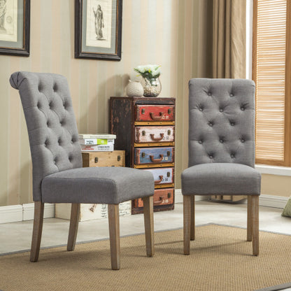 US Local Habit Solid Wood Tufted Parsons Dining Chair, Set Of 2, Grey