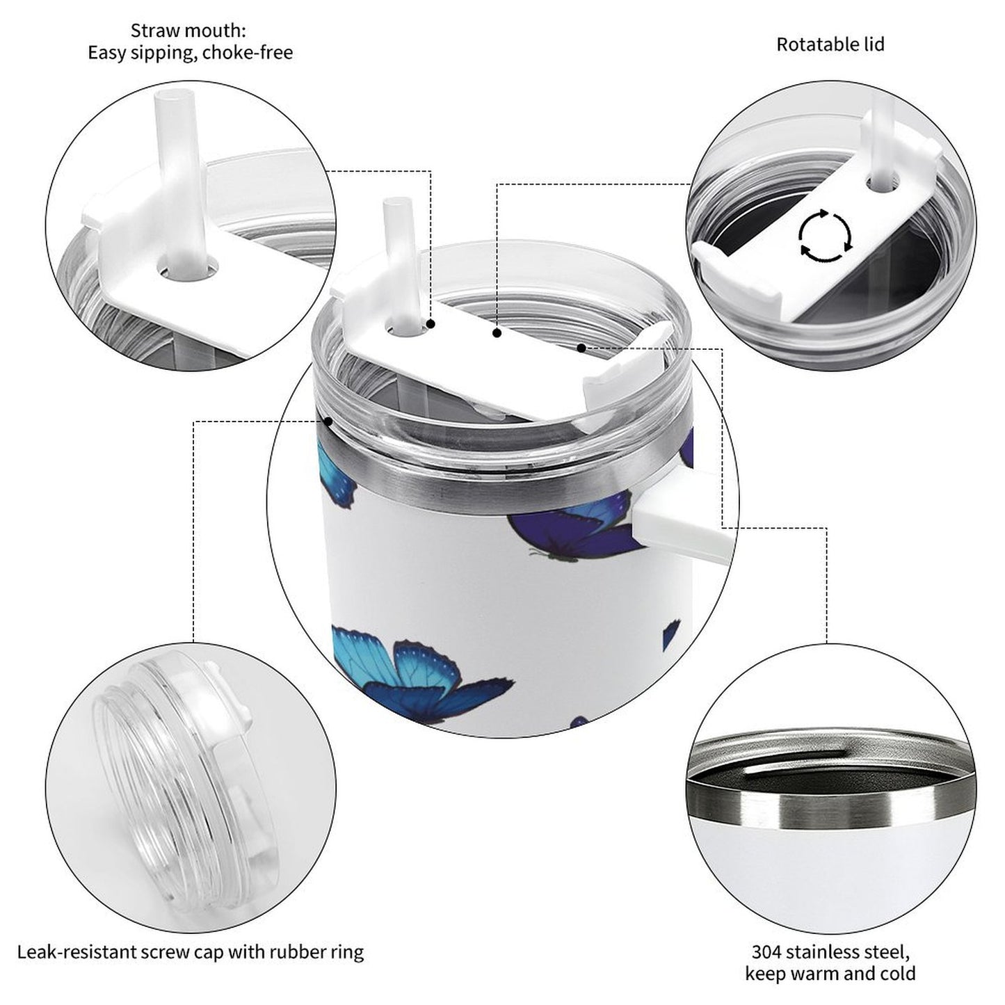 PHDT00504 POD US Local Tumbler 40oz Large Capacity Car Cup Blue Morpho Butterfly