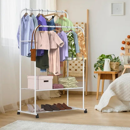 US Local Garment Hanging Rack Clothing Hanging Rail Pillow Shoe Display Organizer Stand Rolling Wheel Clothes Organizer
