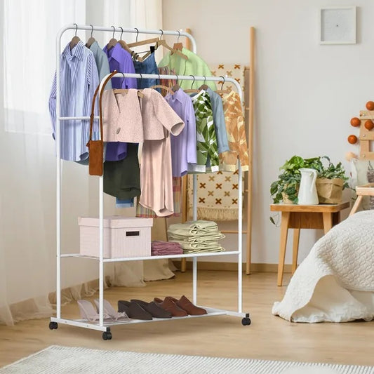 US Local Garment Hanging Rack Clothing Hanging Rail Pillow Shoe Display Organizer Stand Rolling Wheel Clothes Organizer