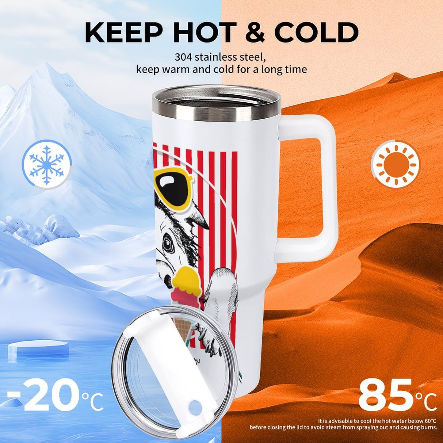 PHDT00358 POD US Local Tumbler 40 oz Large Capacity Car Cup Dog Summer Striped