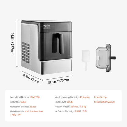 US Local Portable Countertop Ice Maker 50Lbs 24H Self-Cleaning With 3 Sizes Ice Cube