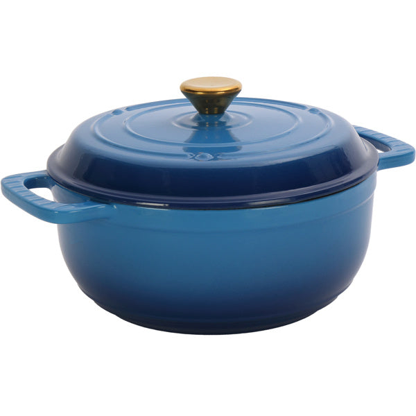 US Local Cast Iron 6QT Cooking Pot - Gradient Blue - Includes Two Silicone Gloves - Enamel Pot