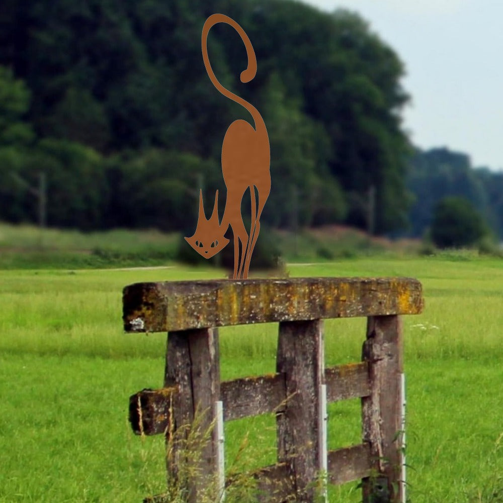 US Local 1pc Charming Rusty Series of Wrought Iron Crafts - Cat Halloween Fence Ornaments. Outdoor Garden Statue Ornaments for Garden Party Decor.