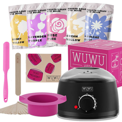 US Local Waxing Kit 19 Items, WUWUVISTA Hair Removal Wax Kit With Wax Melt Warmer Waxing Beads For Face, Brazilian, Full Body, Bikini Suitable For Plugs Of American & European Specifications