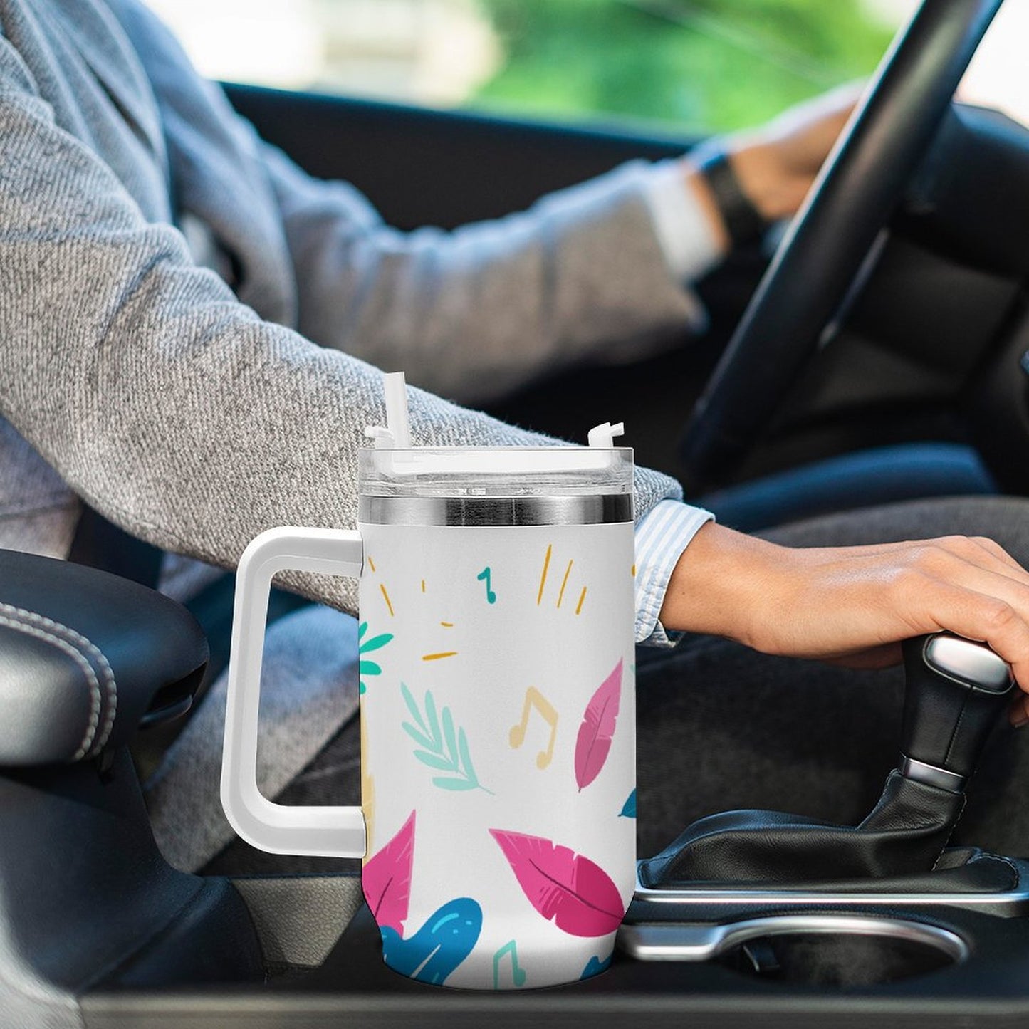 PHDT00491 POD US Local Tumbler 40oz Large Capacity Car Cup Feathers, Music