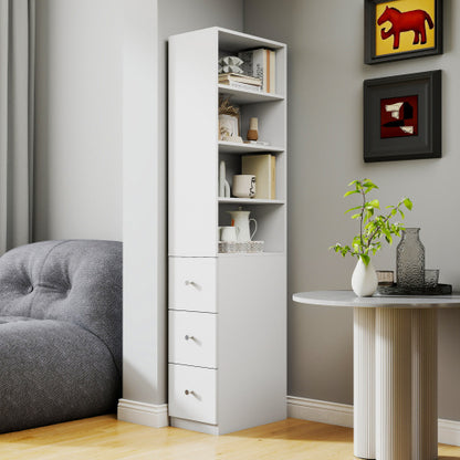 US Local 70.87 H Display Storage Cabinet , 4-Tier Shelf, 3 Side Drawers , Modern Wooden Tall Bookshelf Bookcase For Living Room Home Office