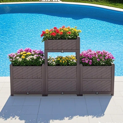 US Local Rectangular Raised Garden Bed Kit Indoor Outdoor Plastic Planter Grow Box For Egetables, Herbs, Flowers Succulents, Coffee Color