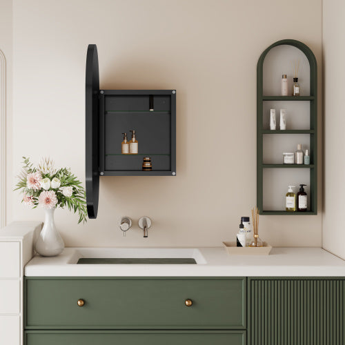 US Local 20x34 Inch Oval Recessed Metal Frame Bathroom Wall Cabinet With Mirror And Adjustable Shelves