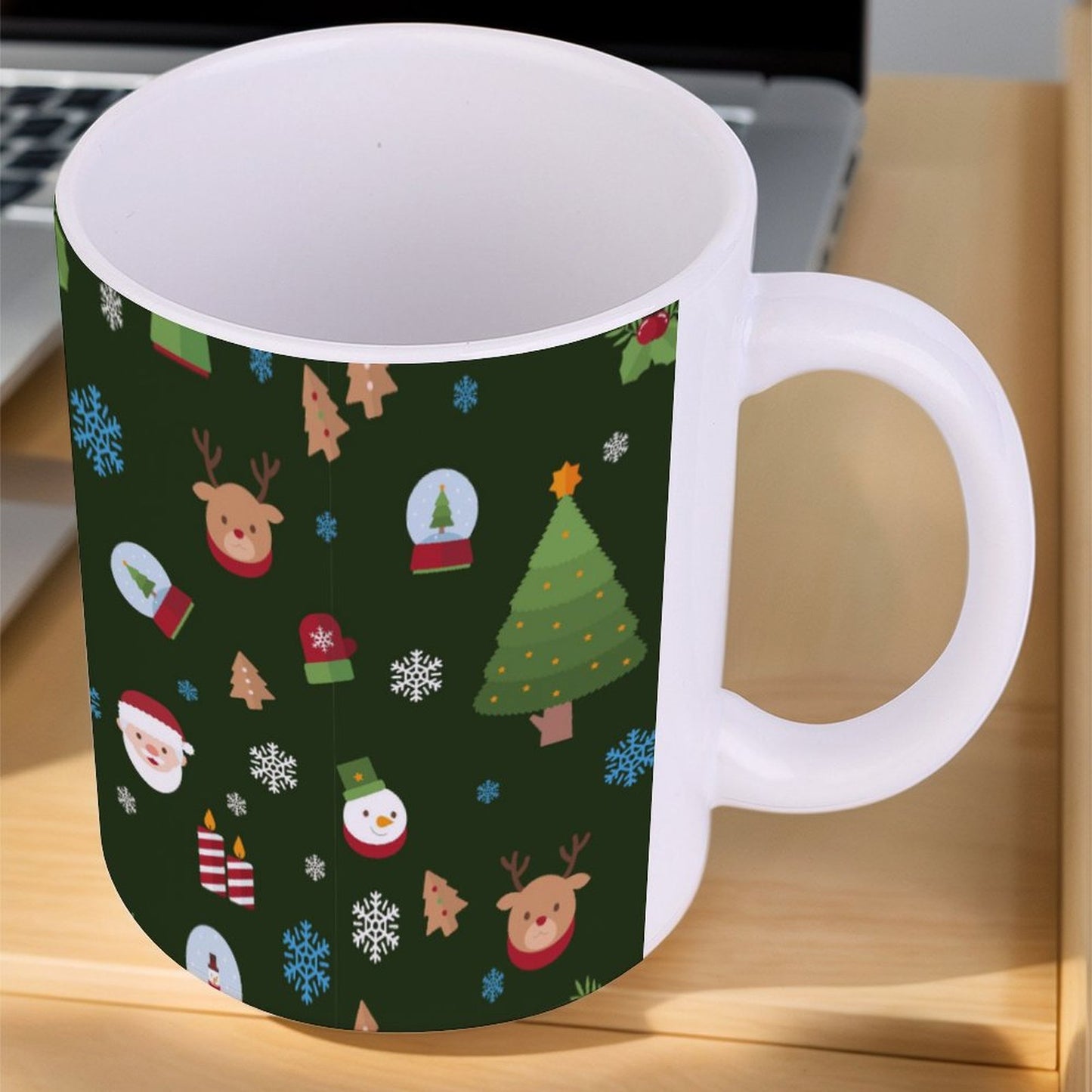 POD US Local White mug with full print, Christmas Tree Santa Snowflake Green 0013