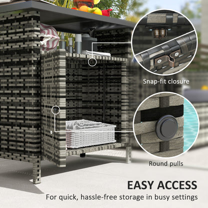 US Local Wicker Outdoor Storage Cabinet With Two Doors And Shelf For Outdoor Pool Towel Storage, Mixed Gray