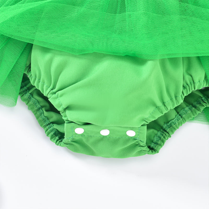 US Local Baby Girl's Clover Embroidered Dress & Headband Set, Sleeveless Ruffle Romper With Tulle Skirt