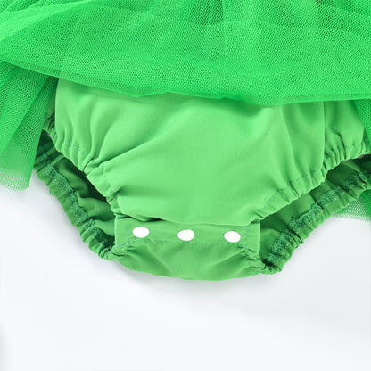 US Local Baby Girl's Clover Embroidered Dress & Headband Set, Sleeveless Ruffle Romper With Tulle Skirt