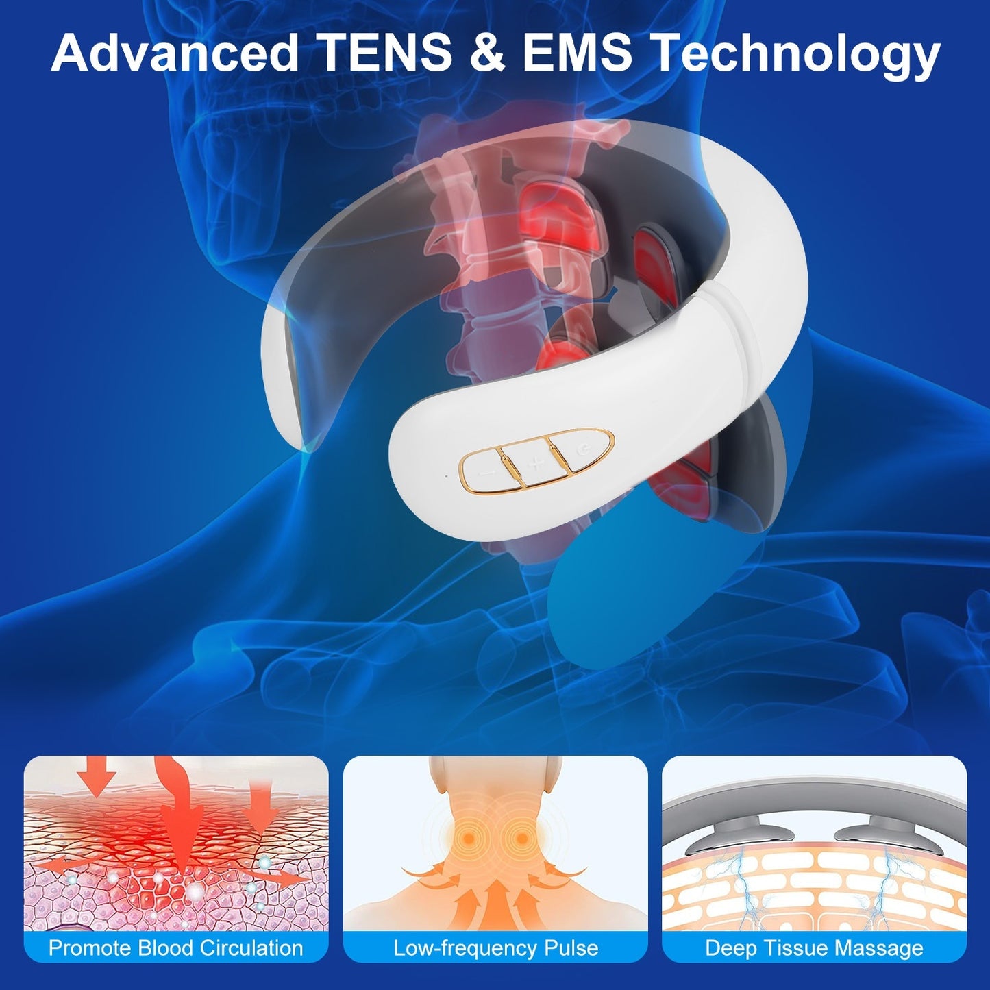 US Local 1 Set 8 Head EMS Neck Massager With Heat Cordless Cervical Neck Massager EMS Neck Massager With 6 Modes 15 Intensity Levels Remote Control