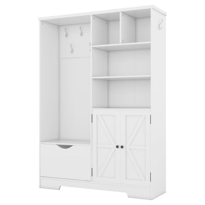 US Local Multi-functional Hall Tree With Storage Shelves Drawers And Cabinet, Elegant Hallway Shoe Cabinet With Bench, Modern Coat Rack With Hooks For Hallway Entryways