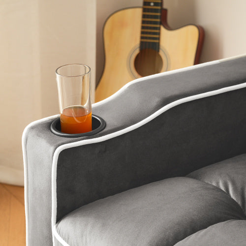 UK Local 3-in-1 Expandable Single Sofa Bed  With Drink Holders And Phone Holder, Sofa Recliner, Sleeper Chair, Armchair, Perfect For Small Spaces, 83x167x76 Cm