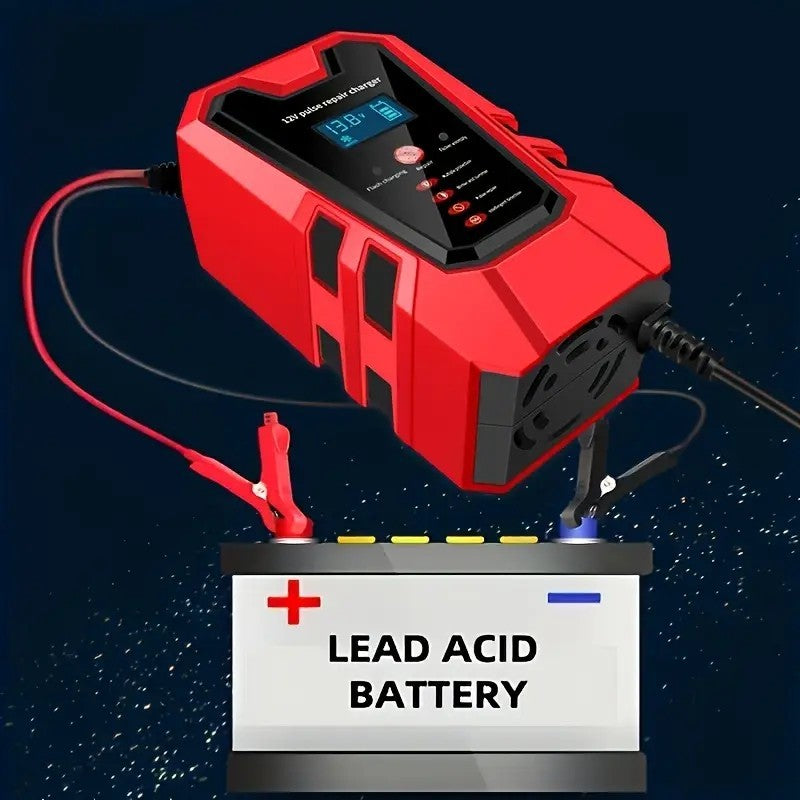 US Local Smart 12V Car Battery Charger And Motorcycle Battery Maintainer, Easy To Operate, Full Power Self-stop, LCD Display, Battery Temperature Compensation, Without Battery