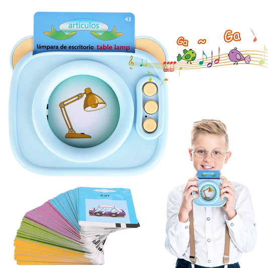 US Local Blue-Pink Color Options -- 1Pc Spanish & English Talking Flash Cards 224 Sight Words Bilingual Flash Cards Rechargeable Card Early Educational Toy For Boys Girls Aged 1 2 3 4 5 6 7 8 Years Old