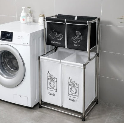 US Local Laundry Hamper 2 Tier Laundry Sorter With 4 Removable Bags For Organizing Clothes, Laundry, Lights, Darks