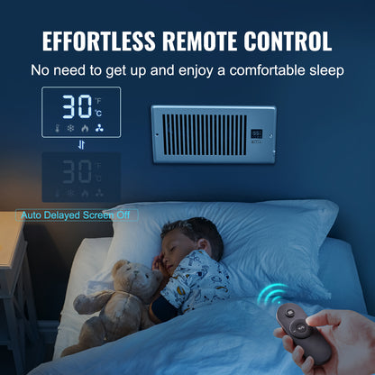 US Local VEVOR Register Booster Fan, Quiet Vent Booster Fan Fits Register Holes, With Remote Control And Thermostat Control, Adjustable Speed For Heating Cooling Smart Vent, White