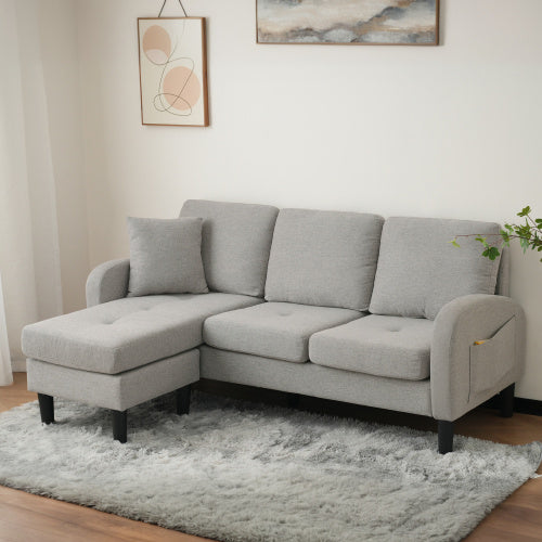 UK Local L-L-shaped Corner Sofa With Chaise Lounge  3Seater Sofa, 166 X 118 X 77 Cm, Breathable Cotton Linen Fabric, Plastic Legs, Modular Design, Ideal For Living Rooms, Apartments, And Offices