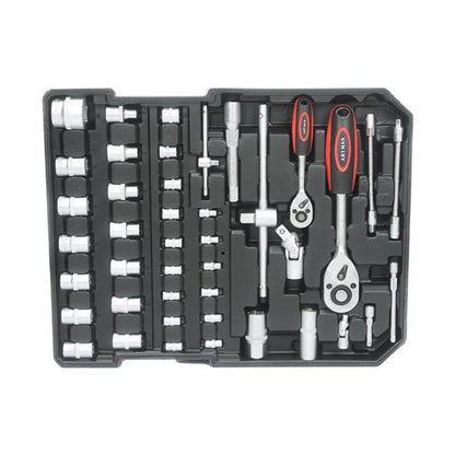 US Local Black Manual Toolbox With 4 Layers Of Tool Sets And Wheels