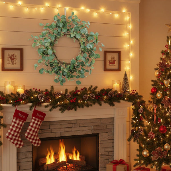 US Local Christmas Eucalyptus Wreath Green Door Wreath Fake Leaf Garland Wedding Home Frontdoor Decor FBA Shipment