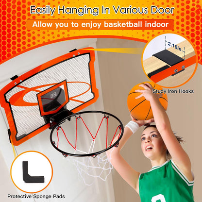 US Local 1Set Indoor Mini Basketball Hoop Set Over Door Basketball Hoop With 4 Inflatable Balls Electric Audio Scorer Foldable Basket Gift For Kids And Adults