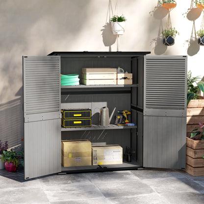 US Local Wood Storage Shed, Outdoor Garden Shed With Asphalt Roof, 2 Shelves, Lockable Doors And Adjustable Feet, Gray
