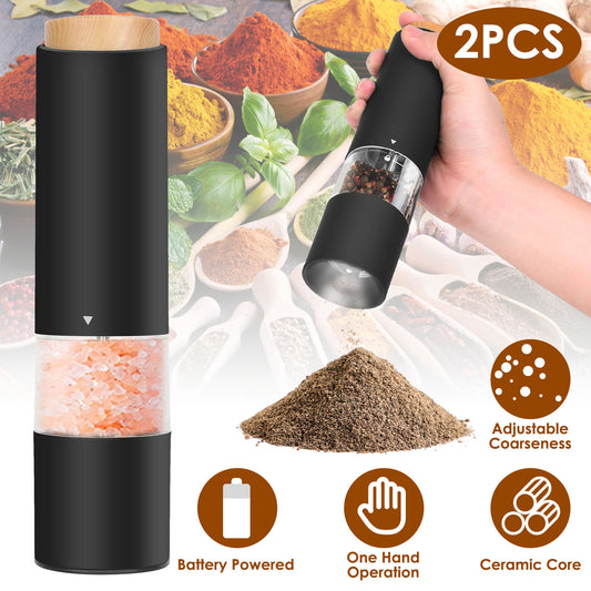 US Local 2Pcs Electric Salt And Pepper Grinder Battery Powered Salt Mill Sets With Adjustable Coarseness One Hand Easy Operation Visible Refilling Bottle
