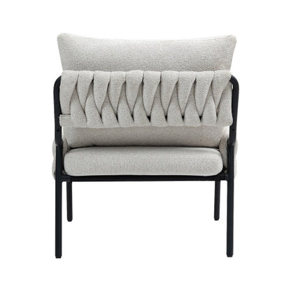 US Local Modern Accent Lounge Chair With Braided Upholstery And Metal Frame, Comfortable Armchair For Living Room Or Bedroom, Soft Cushioned Seat And Backrest, Set Of 1
