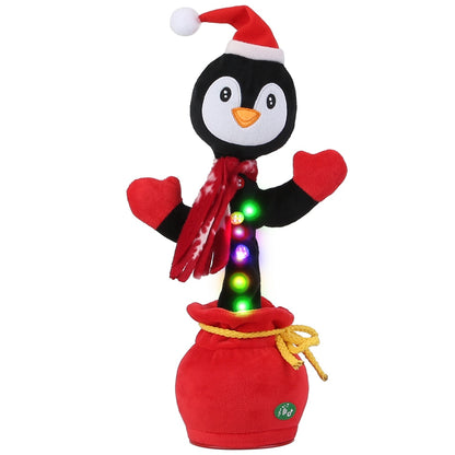 US Local 1Pc Penguin Or Elk Kid Electric Dance Toy Christmas Elk Snowman Senior Penguin Plush Toy Interactive Sing Song Whirling Mimicking Recording Light Up Toy