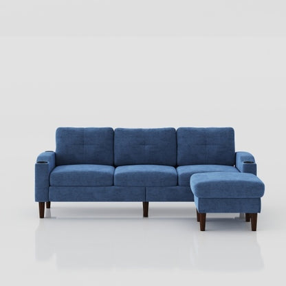 US Local Convertible Combination Sofa Sofa L-Shaped Sofa With Storage Cabinet Footstool, Living Room Navy Blue Sofa, Living Room Bedroom Office Small Space 3-Seater Combination Sofa
