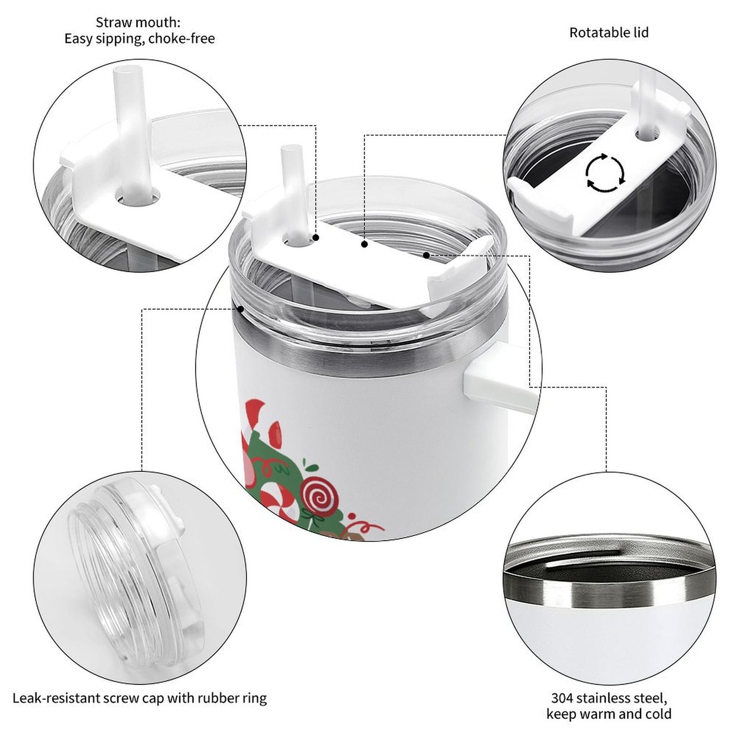 PHDT00329 POD US Local Tumbler 40 oz Large Capacity Car Cup Christmas Wreath Gingerbread Man