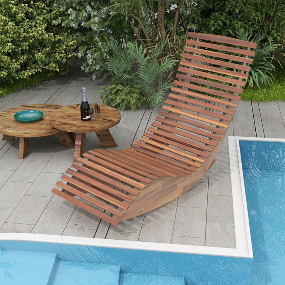 US Local Outdoor Acacia Wood Rocking Chair With Widened Slatted Seat And High Back