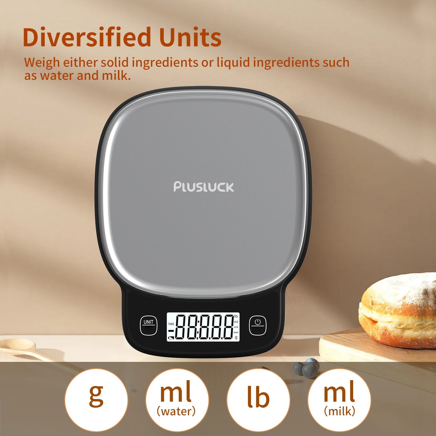 US Local High Precision 0.1g Digital Kitchen Scale - Capacity 5kg, 304 Stainless Steel Surface, Multi-function LCD Display, One-click Peeling