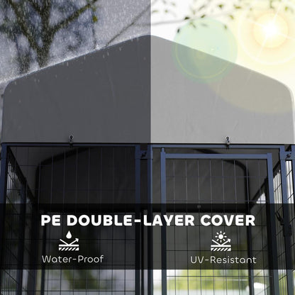 US Local Welded Wire Outdoor Dog Kennel With 360 Rotating & 4 Levels Adjustable Bowls, Waterproof Cover, 3.9 X 3.9 X 6